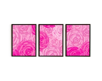 Pink Abstract Floral Set of 3  Wall Art Prints, Blush Pink Rose Painting, Modern Minimalist Bedroom Decor, 11x14 Inch Gallery Wall Set