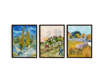 Van Gogh Art Prints Set: Starry Night, Sunflowers, Landscape Paintings  set of 3 A3 A4 prints