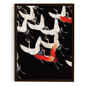 Furisode con una miriade di gru volanti, stampa d'arte giapponese, poster in legno, arte murale con uccelli d'epoca, Ukiyo-e, stampa d'arte giapponese