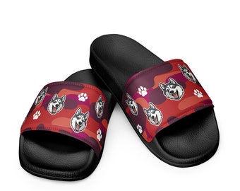 Siberian Husky Women's Slides Red - Textured Bottom - Dog Lover Sandals - Husky Houseware