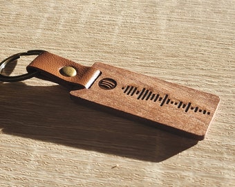 Spotify Code Keyring Rustic Wood Design | 2 Sided Personalized Song Keyring | Custom Music Keychain | Song Keychain