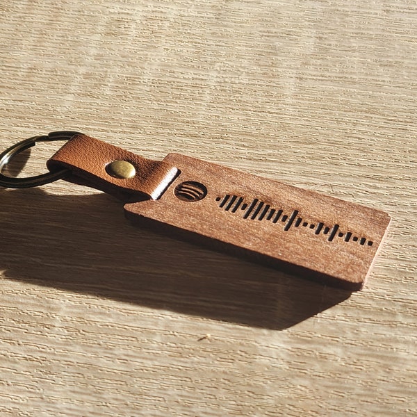 Spotify Code Keyring Rustic Wood Design | 2 Sided Personalized Song Keyring | Custom Music Keychain | Song Keychain