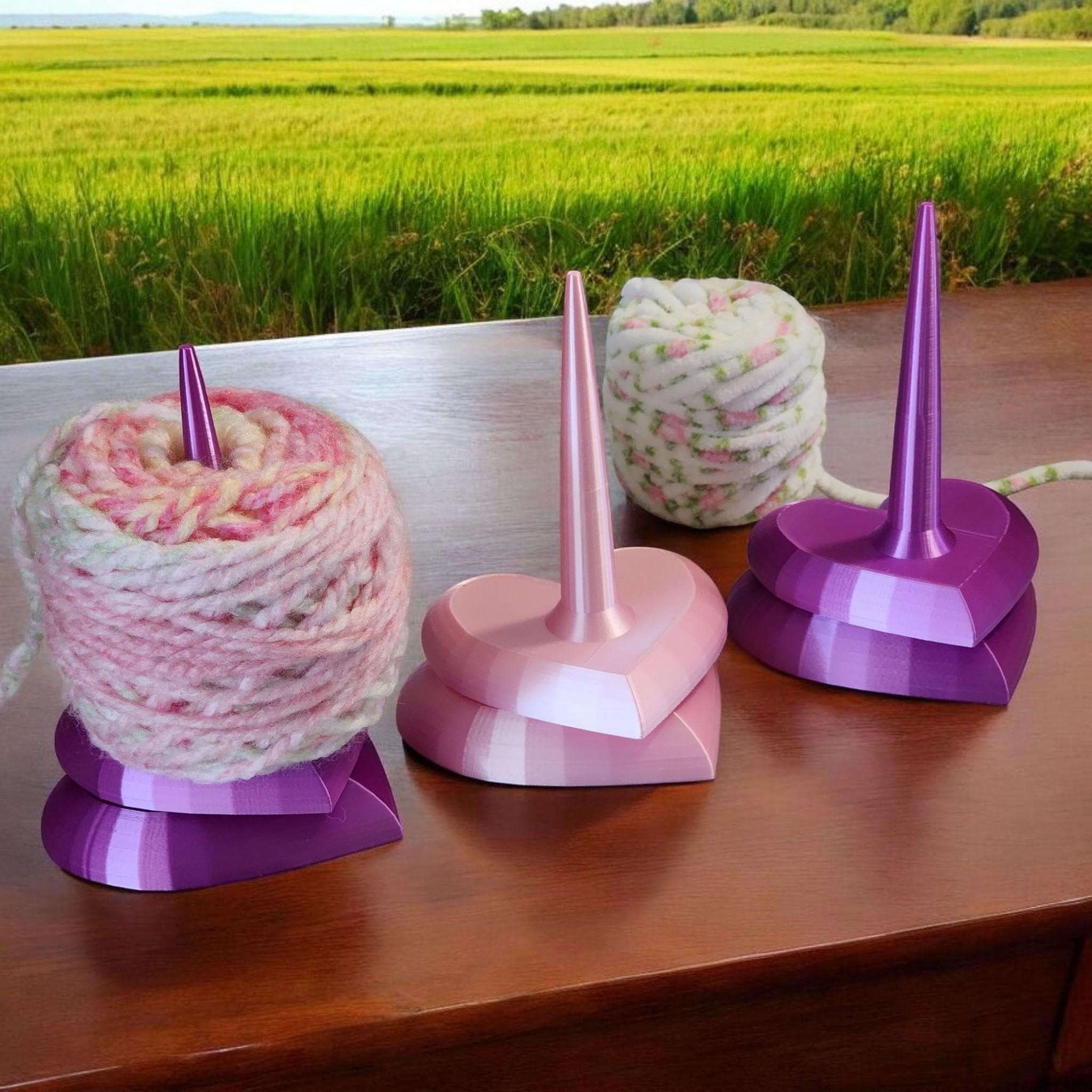 Spinning Heart Yarn Holder Tool for Knitting and Crocheting | Purple Heart Edition
