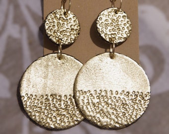 Circle gold and black earrings, 925 silver hooks