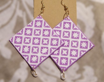 Purple and white earrings with 925 silver hooks