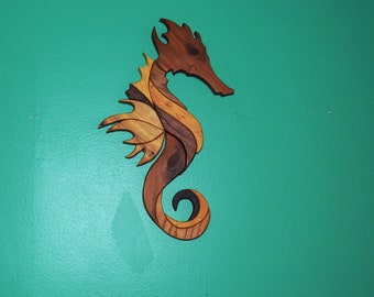 Right Facing Large Intarsia Seahorse - Caribbean Swimmer - One of a Kind - Hand Made - Natural Wood Seahorse - Nautical - Beach - Seaside