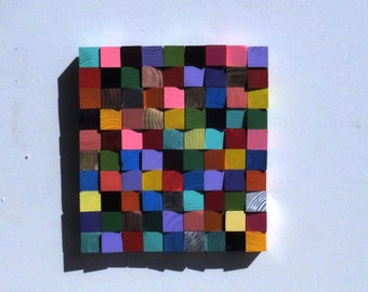 Colorful Cubes - Collage of Recycled Wood - One of a Kind Wall Decor - Made in America - Blocks of Rainbow Colors - Sustainable Art