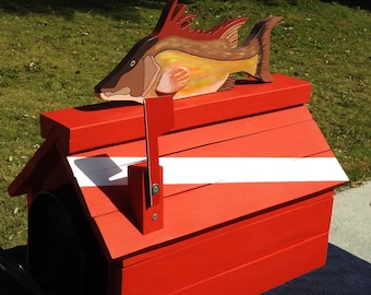 Hogfish Mailbox - Chalet Style Wooden Mailbox with Topper - Sea Life - Hog Wild - Mailbox & Ornament - Caribbean Swimmer - Diver Down