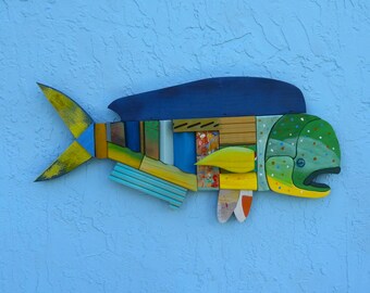 Mahi Mahi Big Block Dolphin - Caribbean Swimmer - One of a Kind - Hand Made - Dolphin - Nautical - Beach - Seaside - Salt Life - Dorado -