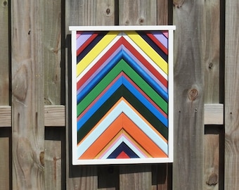 Modern Abstract Wall Art - Directional Stripes Wall Hanging - Colored Chevron - Hand Made - One of a Kind - Salvaged Wood