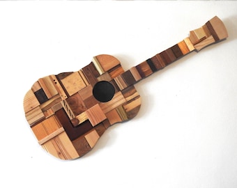 Arte mural de guitarra acústica - Madera recuperada natural - Música country - Música clásica - Clases de música - Country rock - Rock and roll - OOAK