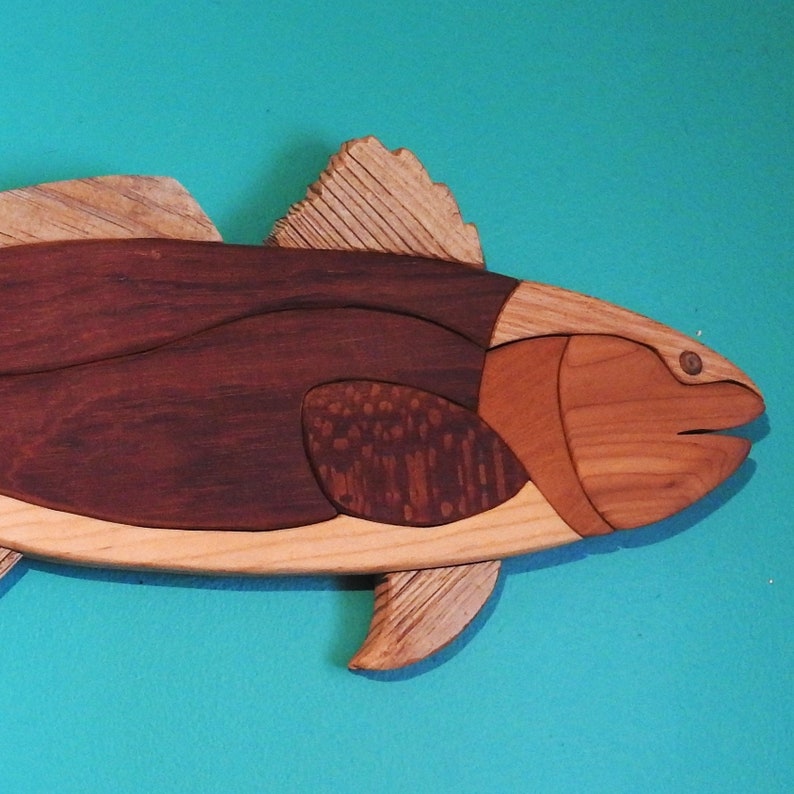 Red Fish - Red Drum - Natural Wood Fish Intarsia - One of a Kind - Hand ...