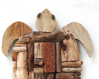 Tortuga marina de madera flotante, tamaño mediano. Arte en madera reciclada. Pieza única. Hecha a mano. Estilo náutico. Océanos. Vida marina. Salvemos nuestros mares. Lago Erie.