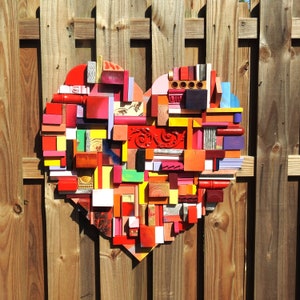 Big Red Heart - Big Block Heart - Love - Collage of wooden blocks -  Colorful Red - Colorful Collage - OOAK  - I Love you - Made by Hand