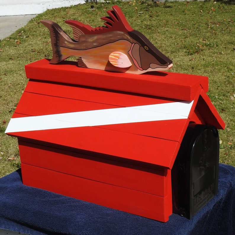 Wild Mailboxes Hogfish Mailbox - Chalet Style Wooden Mailbox With Topper - Sea Life ...