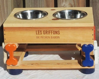 Medium Size Dog Bowl Stand - Double Bowl Pet Stand - Raised Bowls - Up Cycled Dog Bowl Stand - Cool Pet Bowls - Puppy Love - Dog Lover