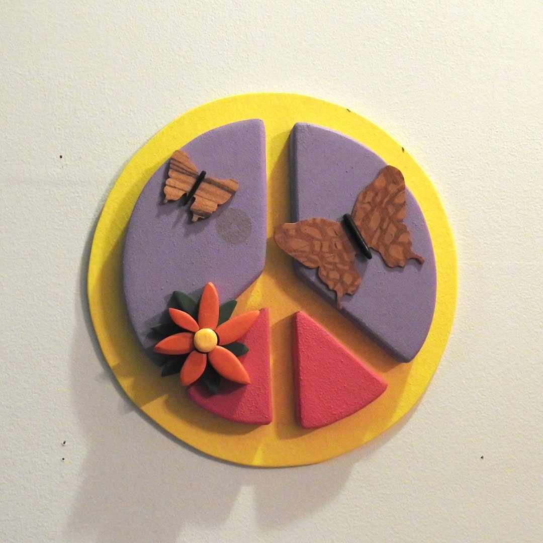 Inverse Peace Sign With Butterfly & Flowers Nymphalidae Butterfly Wall