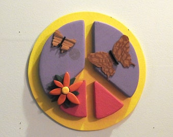 Peace Sign, Butterfly & Flowers - Nymphalidae - Butterfly Wall Hanging - One of a Kind - Made in USA - Flower Power - Good Vibes Art