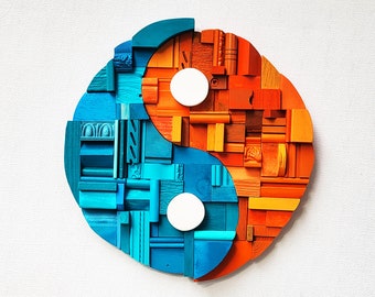 Miami Dolphins Yin and Yang Wood Sculpture - Harmony - Balance Wall Art - Positive and Negative - Aqua and Orange - OOAK - Inspirational