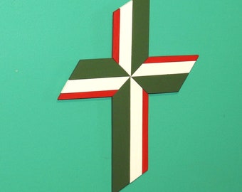 Italian Color Wooden Cross - Salvaged Wood Cross - Christian Cross - One of A Kind Cross - Wall Art - Hand Made - Italia - Green Red White
