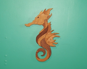 Large Intarsia Seahorse - Caribbean Swimmer - One of a Kind - Hand Made - Natural Wood Large Seahorse - Nautical - Beach - Seaside