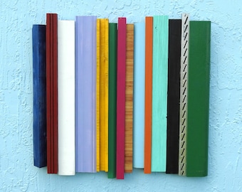 Full Strips of Bright Colors - Made in America - OOAK - Made by Hand - Vertical - All Recycled Wood Strips - Modern Art - Salvaged Woods