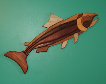 Salmon Fish Wall Art - Pacific Northwest - Swimming Upstream - One of a Kind - Hand Made - Sea Life - Gone Fishing