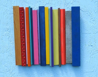 Long Strips of Bright Colors - Made in America - OOAK  - Made by Hand - Vertical - All Recycled Wood Strips - Modern Art