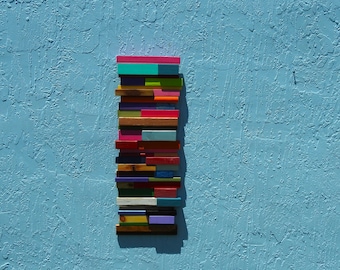 Horizontal Strips & Blocks of Bright Colors - Made in America - OOAK  - Made by Hand - All Recycled Wood Strips - Modern Art - All Texture