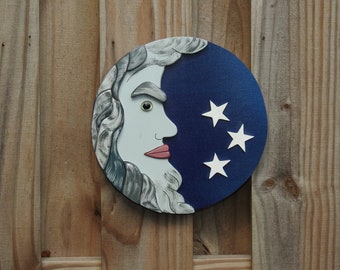 Man in the Moon - Salvaged Wood Art  - Cresent Moon - Luna - Buona Notte - Buena Noche - Face of the Moon - Sea of Tranquility - OOAK