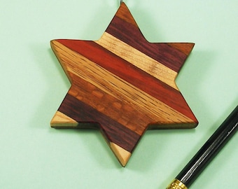 Star of David - Large Wood Pendant / Ornament - Unique Handmade - Judaica - Israel - Shalom - Teach Peace - Hanukkah - Bat / Bar Mitzvah