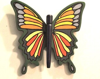 Swallowtail Butterfly - Green Yellow Orange  - Nymphalidae - Fly Butterfly Fly - Wall Hanging - One of a Kind - Made in USA