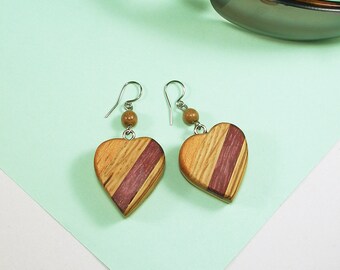 Wood Heart Earrings - Handmade from Natural Woods - Nature Lover's Earrings - Give Her Your Heart - Love - Valentine's Day