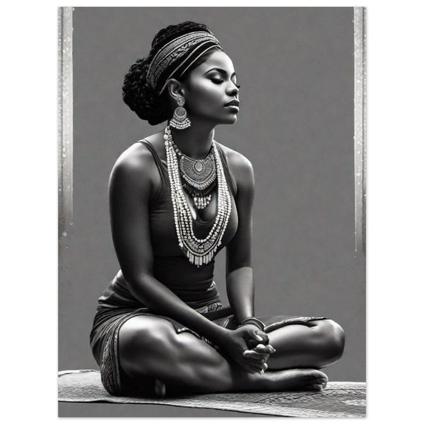 Black woman wall art meditation home decor luxury wall design  realism art spiritual wall art