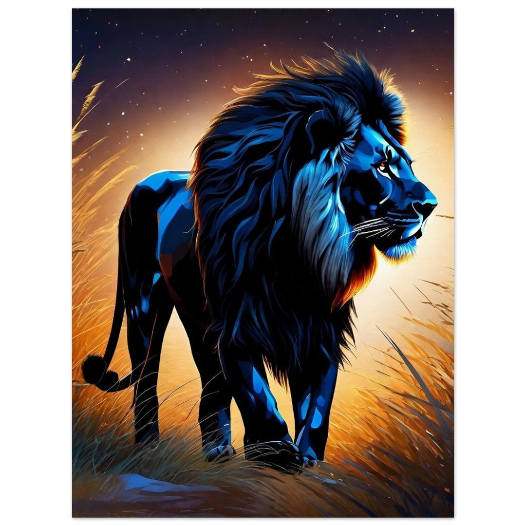 Lion Wall Art Lion Painting Lion Home Decor Bright Art Print, Boys Room Decor Man Cave Decor Etsy