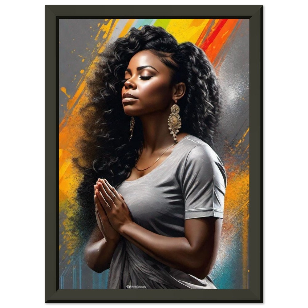 Black Woman Wall Design, Black Woman Praying Art Reverent African ...