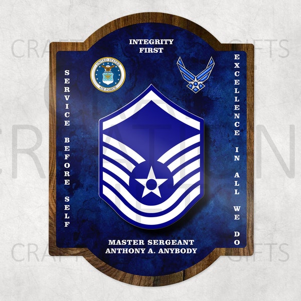 AIR FORCE RANK Plaque Pub Style Custom Personalized Military Retirement Promotion Achievement Recognition Veteran Gift Large Wall Hanging