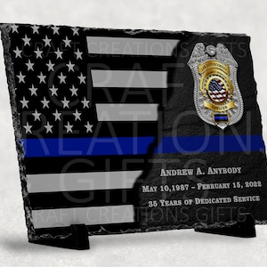 SLATE PLAQUE Subdued Thin Blue Line Law Enforcement Police Sheriff Award Retirement Appreciation Achievement Gift