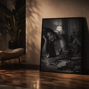 Black and White Glamour Wall Art – Moody Film Noir Photography Print – Luxury Soft Life Decor – Feminine Bedroom Wall Art image 2