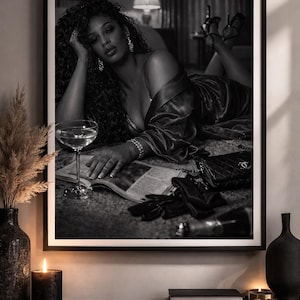 Black and White Glamour Wall Art – Moody Film Noir Photography Print – Luxury Soft Life Decor – Feminine Bedroom Wall Art image 1