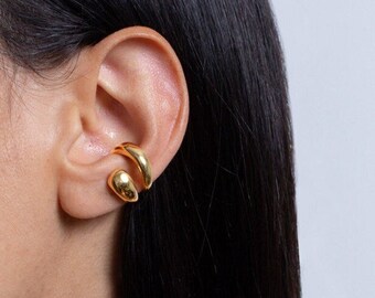 Ear Cuff No piercing Earring, Gold Silver Double Thick Fake Cartilage Earring Chunky Round Blob Ear Wrap, Womens Girls