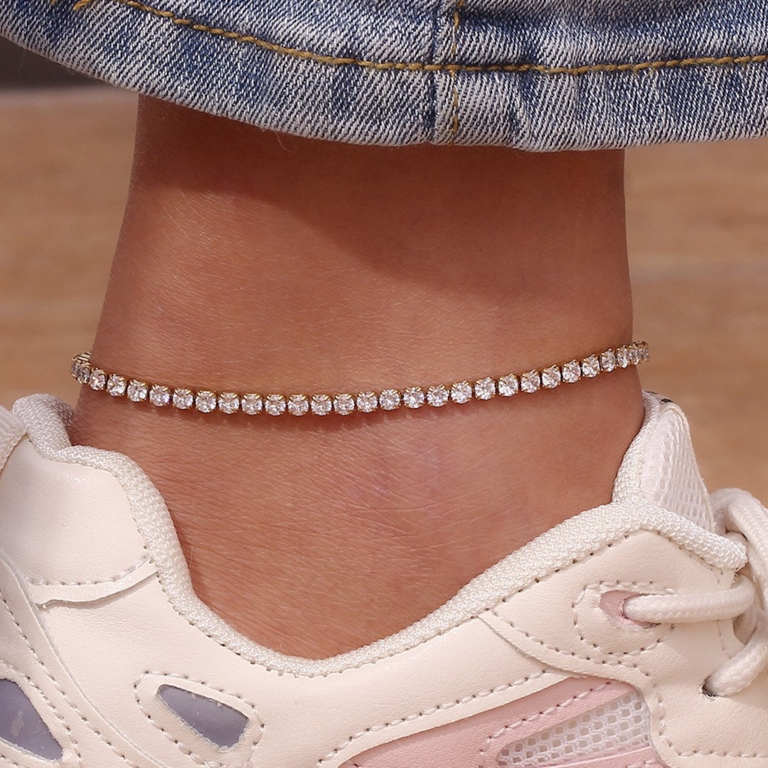 Diamond Tennis Anklet Ankle Bracelet Summer Beach Party Etsy