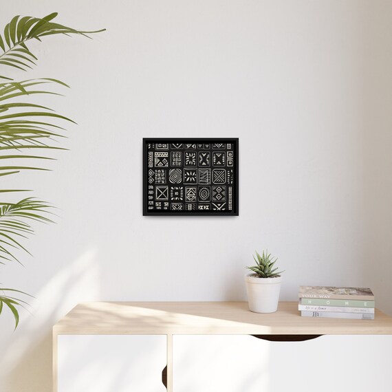 Elegant Fijian Masi Art, Premium, Sophisticated , Gallery-quality, Modern Canvas with Black Frames