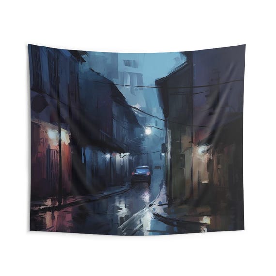 Moody Urban Cityscape Indoor Wall Tapestries, Aesthetic Home Decor, Evening Ambiance Tapestry, Urban Wall Art, Cityscape Tapestry for Living