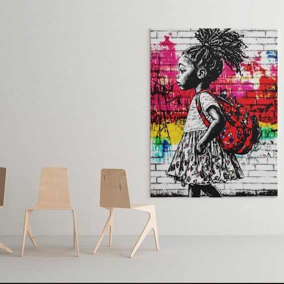 Unique Digital Art Black Girl  'School Days' , Black Girl Wall Art, Digital Art Print, AI Art, Black Art, Printable Wall Art, Home Decor,