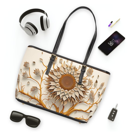 Luxury Sunflower, Vegan Leather Bag, Faux Leather Purse, Stylish, Durable and Eco Friendly, PU Leather Shoulder Bag