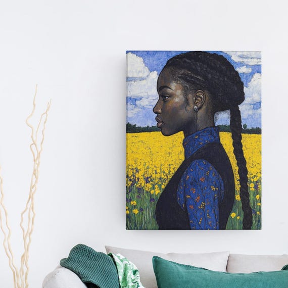 Black Girl Wide Field Contemporary Art –  Stylish Home Decor , Gift Idea, Unique , Digital Download , Printable, AI Image,