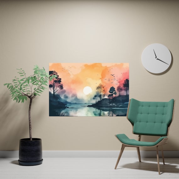 Horizontal Matte Finish Poster, Contemporary Landscape Wall Art, Decorative Unique Poster