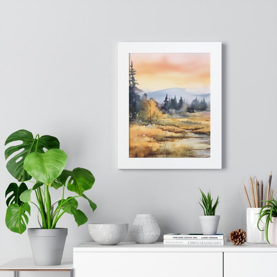 Vintage Art, Framed, Watercolor Landscape Wall Art, Art Poster, Home Decor, Unique Art Print
