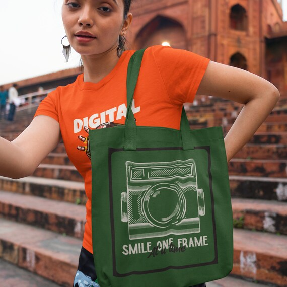 Natural Green , Smile Tote Bag ,  Eco-friendly, Trendy, Canvas, High Quality,  Personalized, Shopping Bag